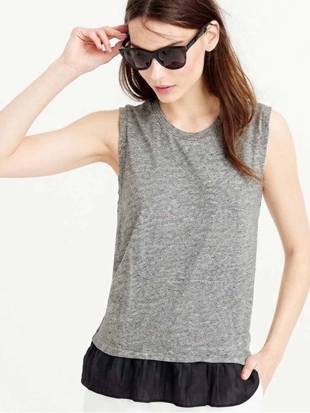 J CREW Gray Sleeveless Tank with Black Layered Hem XS